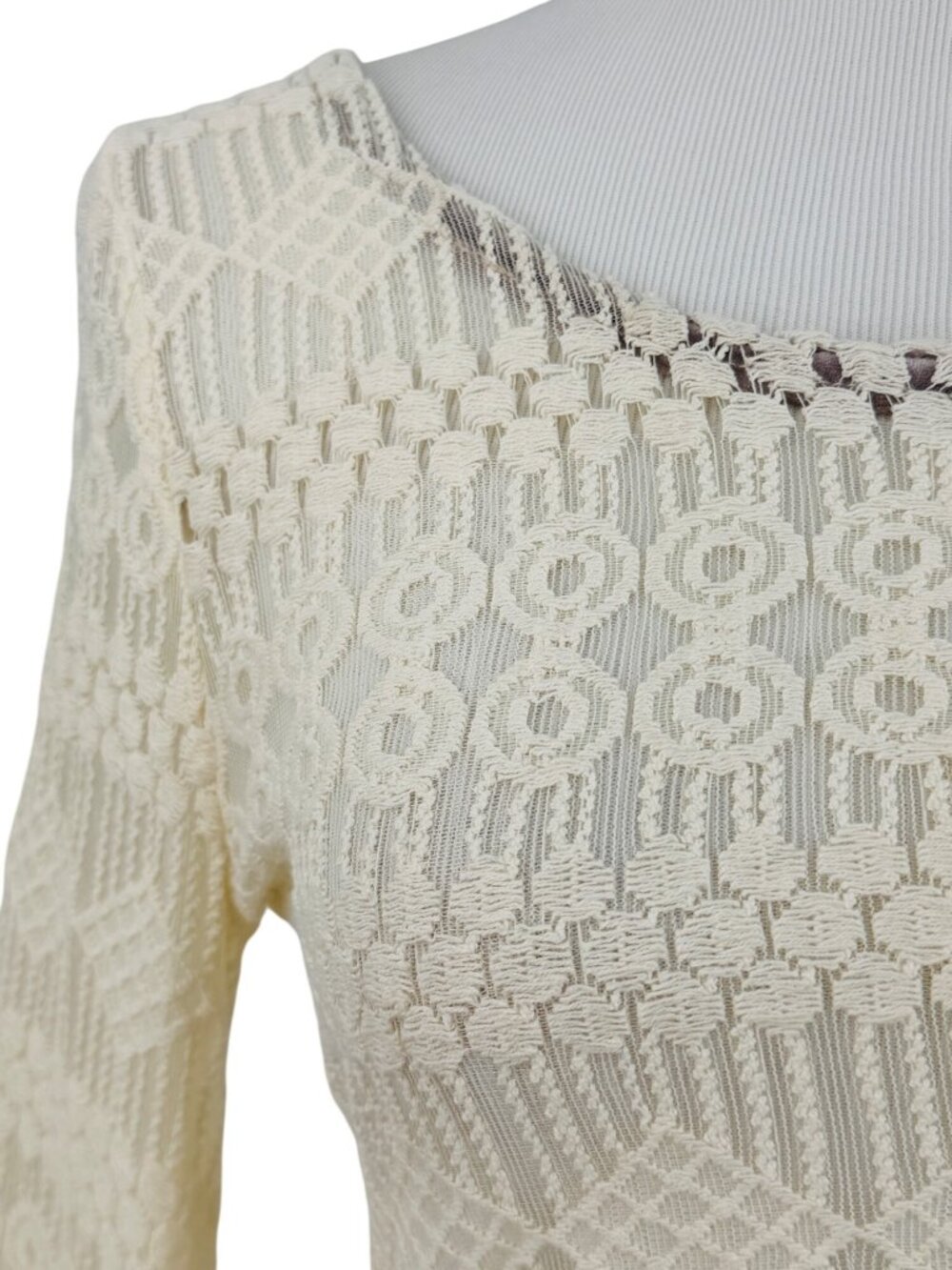 RARE Free People Embellished Bell Sleeve Lace Tunic Mini Dress S/M | Boho Indie - Picture 5 of 17